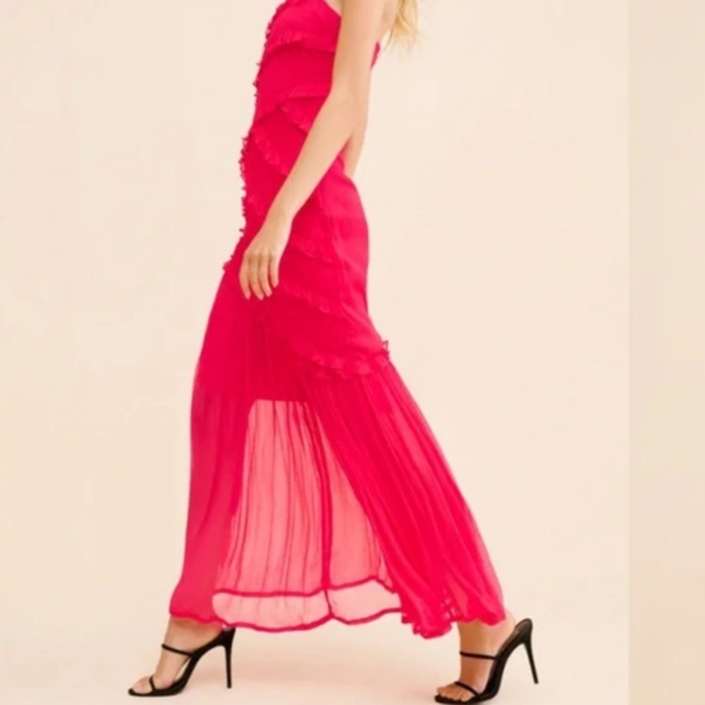 Anthropologie Vineet Bahl Strapless pink chiffon semi sheer strapless dress m